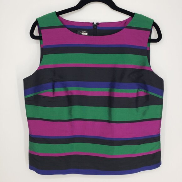 3/$25 Talbots Striped Taffeta Silk Sleeveless Top 14P Purple Black Green - Picture 1 of 7